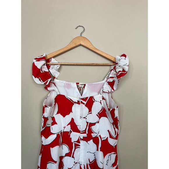Revolve J.O.A. Floral Mini Dress Medium Red White Summer Ruffles Boho - Picture 9 of 11